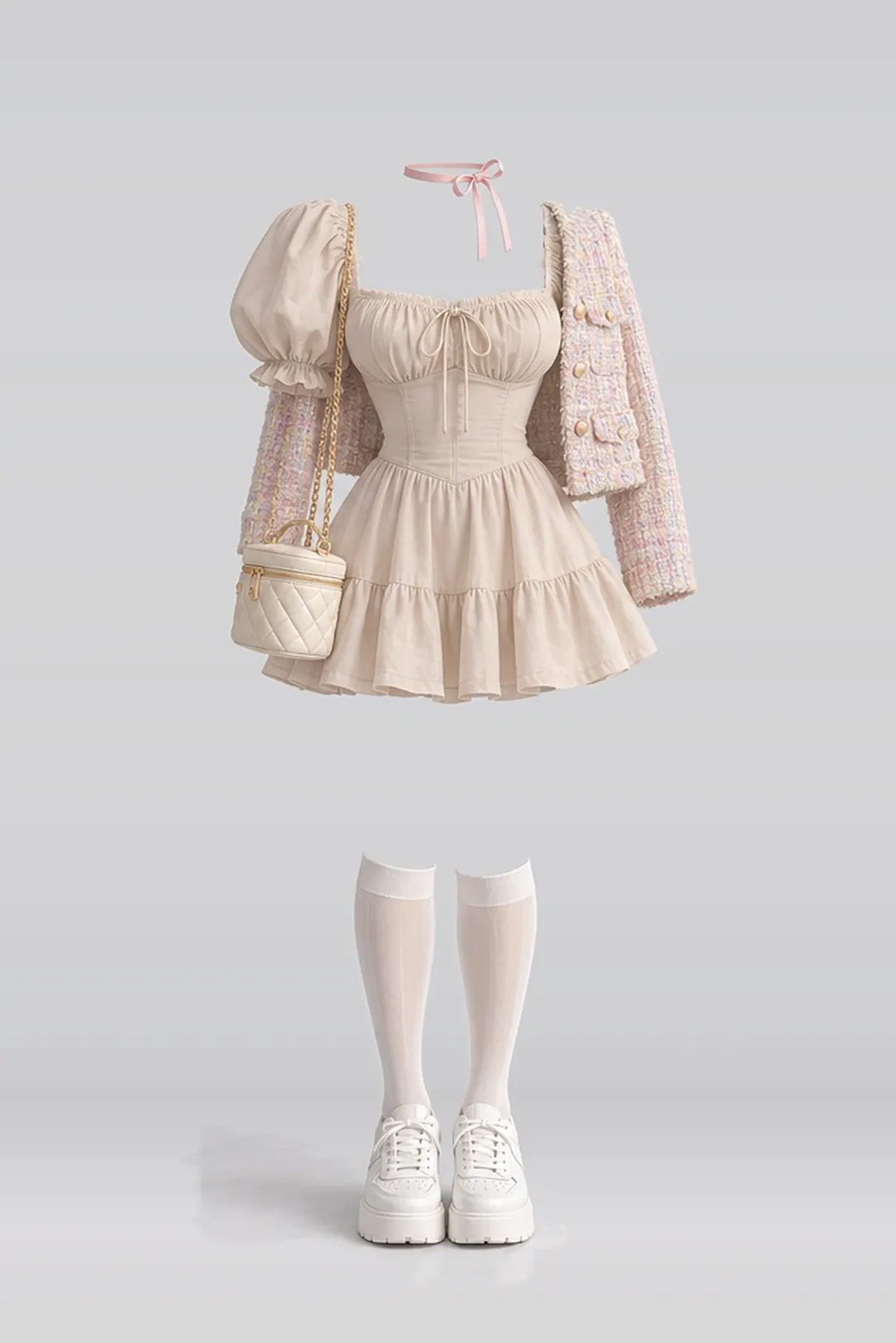 Beige mini dress + jacket