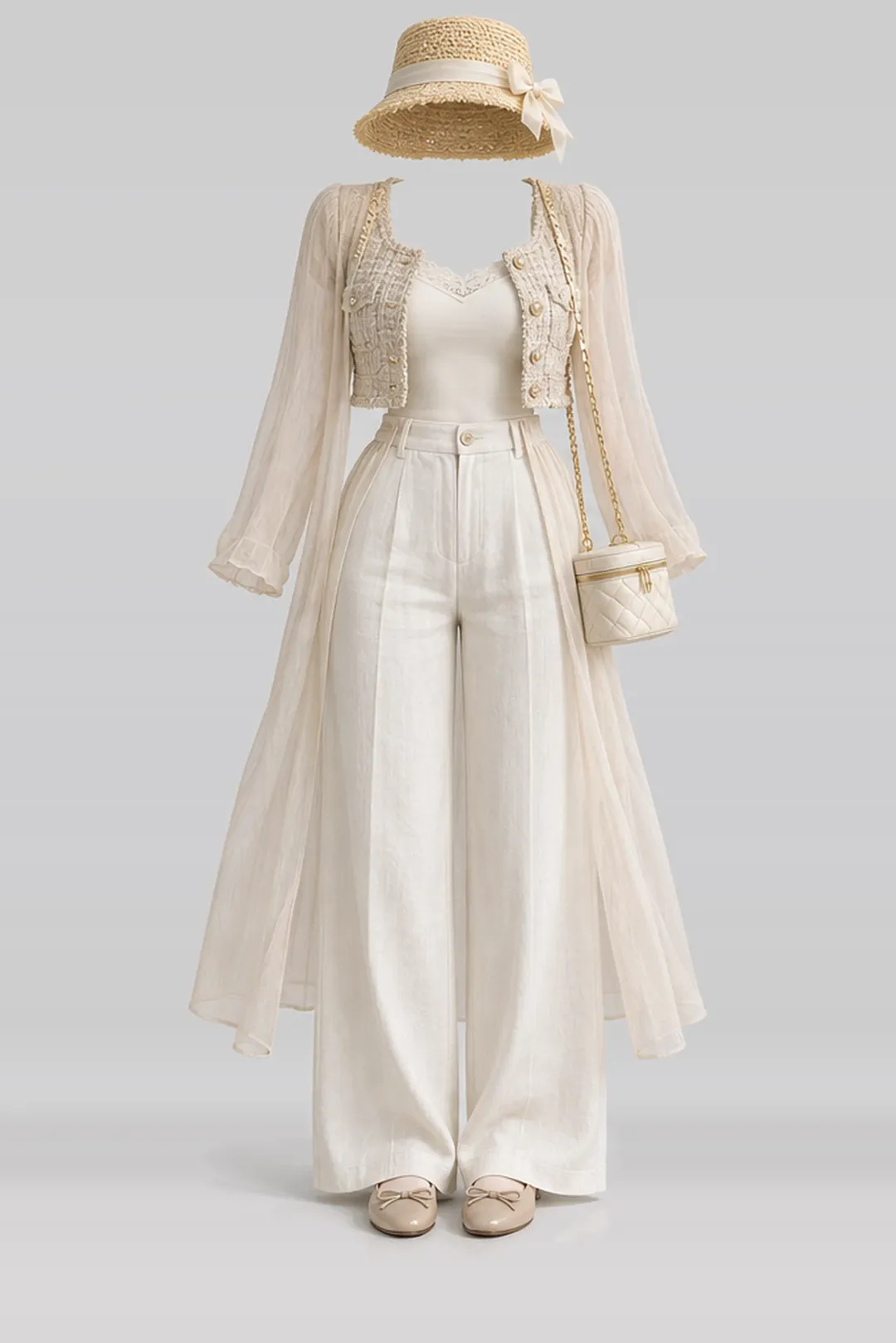 米色夹克 + 象牙白长裤