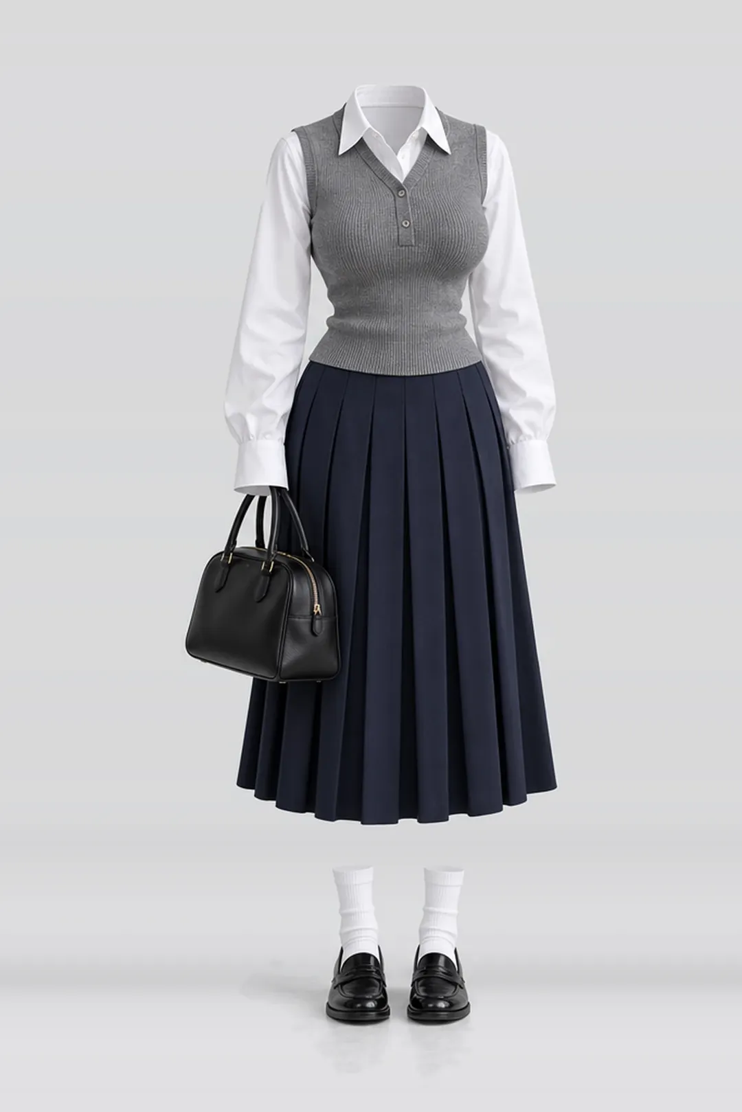 针织衫 + 百褶中长裙