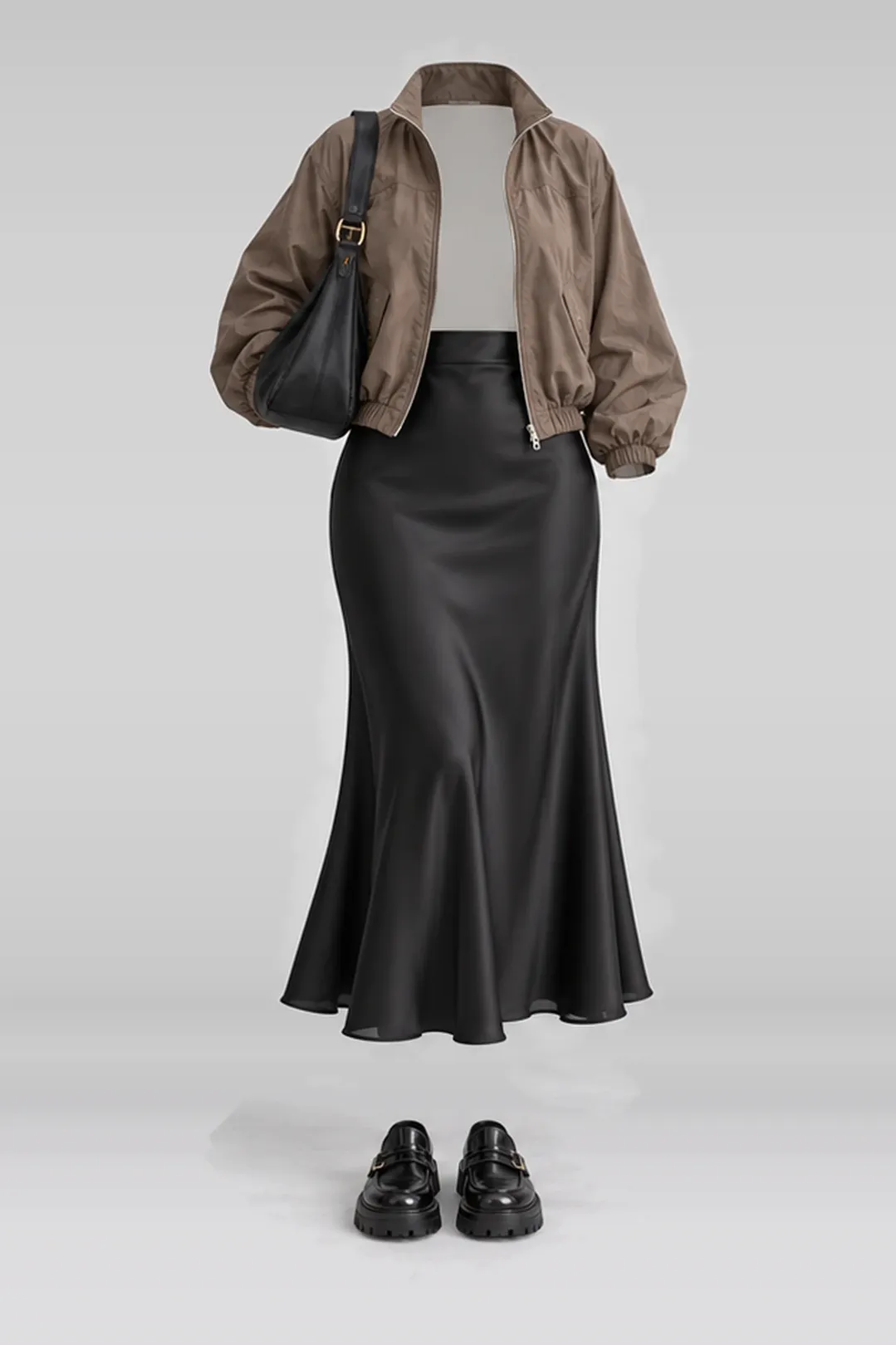 Black midi skirt + loafers