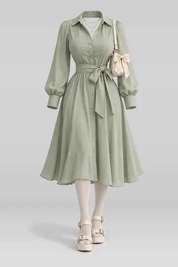 Green ribbon shirt + dress