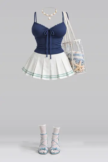 蝴蝶结吊带 + 短裙