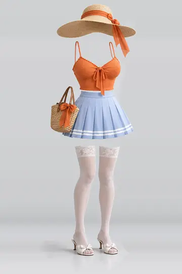 蝴蝶结吊带 + 短裙